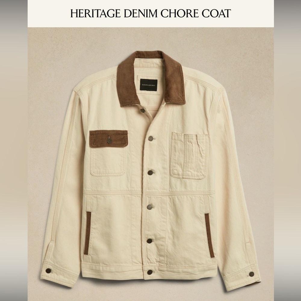 Banana Republic Heritage Denim Chore Coat Canvas Jacket - Cream and Brown